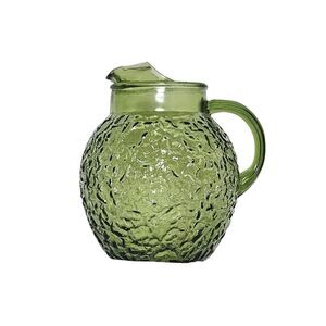 Vintage Anchor Hocking Milano Pattern Avocado Green Crinkle Glass Ball Pitcher‎